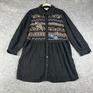 Krista Lee Tunic Top Womens M Beaded Embroidered Button LS Rayon Boho Peasant
